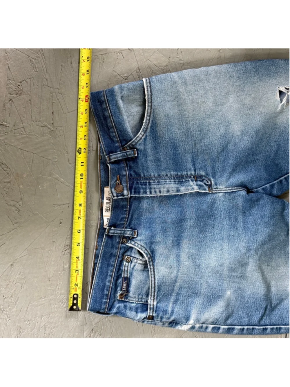 Vintage Lee Regular Fit Straight Leg Jeans 34x30 Distressed Blue Denim